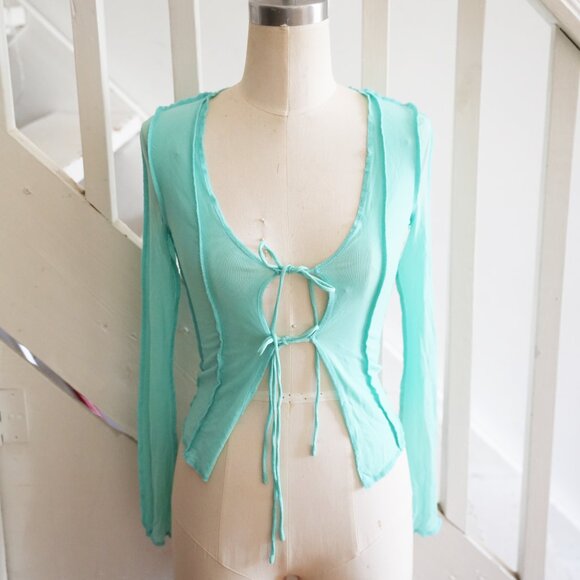 Princess Polly Tie-Front Mesh Long Sleeve Top • Size US 0 - Picture 1 of 3